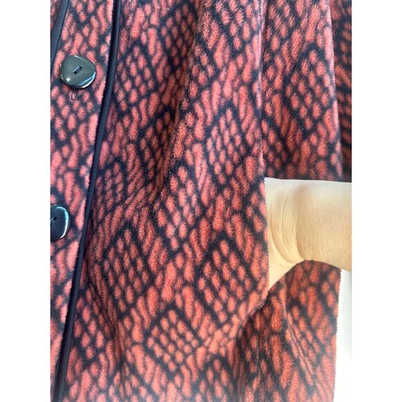 Bob Mackie Wearable Art Orange and Black Boho Print Button Down Fleece Jacket - Picture 5 of 8